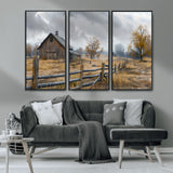 Farm1-MGV-CV-36X24-Rustic Autumn Farmhouse Wall Art – Serene Countryside Scene Canvas Print, Weathered Barn and Autumn Trees Decor for Living Room,