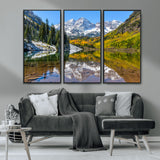 87724099-MGV-CV-36X24-Maroon Bells Wall Art Canvas Print, Framed Snowy Mountains Art Picture Print, Pine Forest Perfect Vibrant Alpine Decor Artwork
