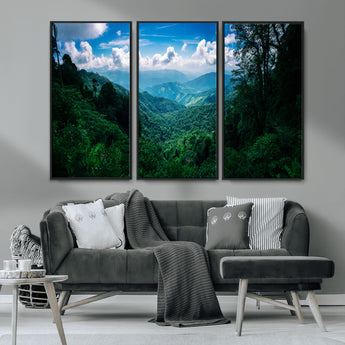 74439378-MGV-CV-36X24-Tropical Jungle Wall Art Canvas Print, Framed Lush Valley Art Picture Print, Forest Mountains Perfect Tropical Wilderness Decor