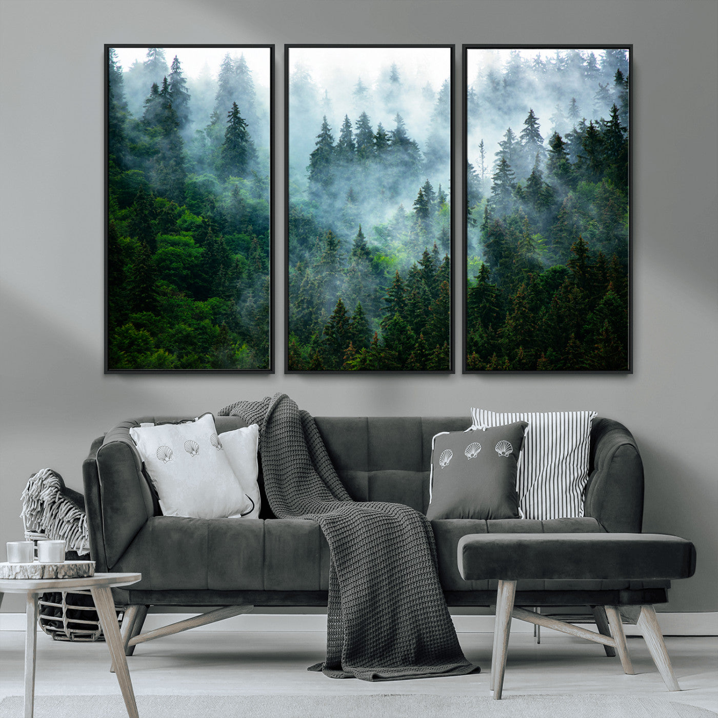 17393683-MGV-CV-36X24-Misty Forest Art Wall Art Canvas Print, Framed Foggy Mountain Art Art Picture Print, Scenic Wall Print Perfect Decor Artwork