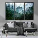 17393683-MGV-CV-36X24-Misty Forest Art Wall Art Canvas Print, Framed Foggy Mountain Art Art Picture Print, Scenic Wall Print Perfect Decor Artwork