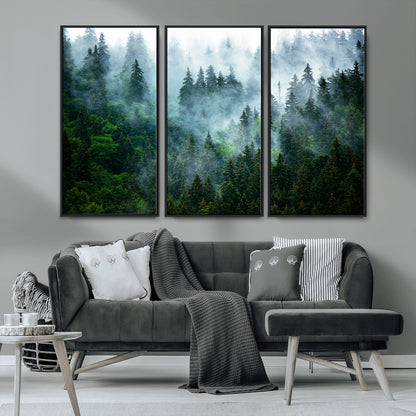 17393683-MGV-CV-36X24-Misty Forest Art Wall Art Canvas Print, Framed Foggy Mountain Art Art Picture Print, Scenic Wall Print Perfect Decor Artwork