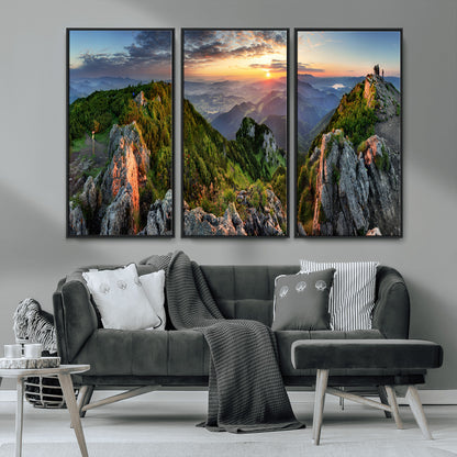 51582565-MGV-CV-36X24-Mountain Sunrise Panorama Wall Art – Scenic Landscape Canvas Print, Hiking Adventure Nature Photography, Large Mountain Range Wall