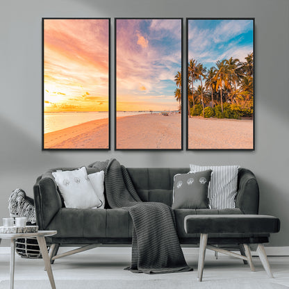 41542880-MGV-CV-36X24-Tropical Beach Wall Art Canvas Print, Framed Palm Trees Art Picture Print, Sunset Shore Perfect Tropical Coastal Decor Artwork