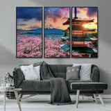 32331262-MGV-CV-36X24-Mount Fuji Japan Wall Art – Cherry Blossom Landscape Canvas Print, Chureito Pagoda Sunset Photography, Japanese Nature Travel