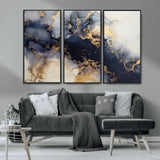 41136487-MGV-CV-36X24-Black Marble Wall Art Canvas Print, Framed Gold Veins Art Picture Print, Abstract Texture Perfect Moody Luxe Decor Artwork