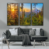 83544043-MGV-CV-36X24-Forest Sunset Wall Art Canvas Print, Framed Sunset Trees Art Picture Print, Green Pines Perfect Rustic Nature Decor Artwork