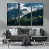 84598503-MGV-CV-36X24-Misty Forest Wall Art Canvas Print, Framed Pine Hills Art Picture Print, Moody Hills Perfect Moody Woodland Decor Artwork