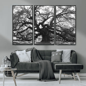 81655611-MGV-FC-48X32-3P_Black-Ancient Oak Wall Art Canvas Print, Framed Twisted Branches Art Picture Print, Gnarled Tree Perfect Moody Nature Decor Artwork