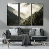 57570237-MGV-FC-48X32-3P_Black-Misty Valley Wall Art Canvas Print, Framed Foggy Forest Art Picture Print, Pine Trees Perfect Moody Woodland Decor Artwork