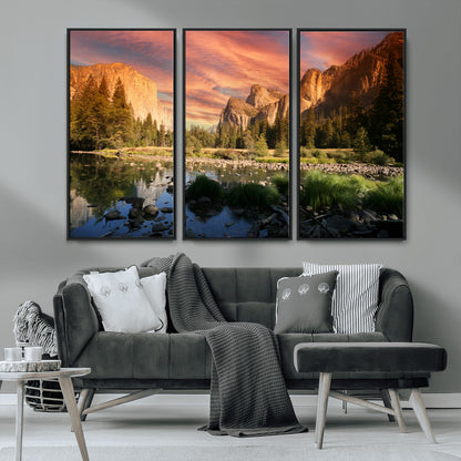 31199457-MGV-CV-36X24-Yosemite Valley Wall Art Canvas Print, Framed El Capitan Art Picture Print, Sunset Sky Perfect Vibrant Western Decor Artwork