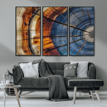 96890915-MGV-CV-36X24-Abstract Tree Ring Wall Art – Rustic Nature Canvas Print with Wood Grain Texture, Modern Earth Tone Artwork for Office, Living