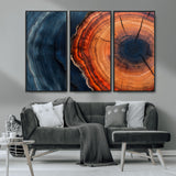 57732250-MGV-CV-36X24-Tree Ring Abstract Wall Art – Blue Orange Wood Grain Canvas Print, Modern Rustic Nature Artwork for Living Room, Office,
