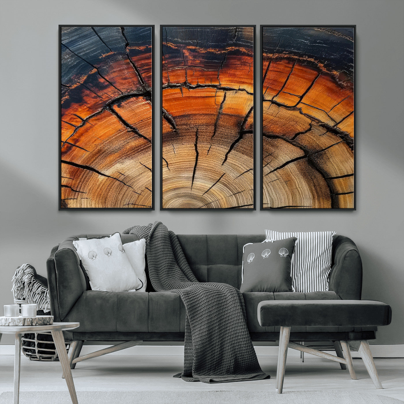 65909987-MGV-CV-36X24-Rustic Tree Ring Wall Art – Nature Inspired Wooden Texture Canvas Print, Modern Abstract Artwork for Living Room, Bedroom, Office