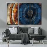 60099360-MGV-CV-36X24-Blue Tree Ring Wall Art – Rustic Wood Grain Canvas Print, Modern Abstract Artwork with Natural Texture for Living Room, Bedroom,