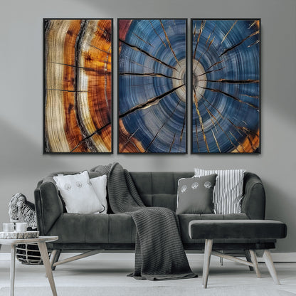 82059233-MGV-CV-36X24-Rustic Tree Ring Wall Art – Natural Wood Texture Canvas Print, Framed Abstract Tree Stump for Farmhouse, Log Cabin, Wooden House