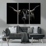 37531960-MGV-CV-36X24-Black Longhorn Bull Wall Art – Dramatic Western Cattle Canvas Print, Rustic Farmhouse Animal Artwork for Living Room, Bedroom,