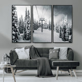 31156828-MGV-CV-36X24-Snowy Pines Wall Art Canvas Print, Framed Ski Lift Art Picture Print, Winter Forest Perfect Moody Lodge Decor Artwork