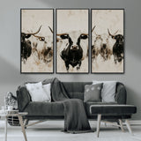 12027562-MGV-CV-36X24-Longhorn Cattle Wall Art Canvas Print, Framed Bison Herd Art Picture Print, Cattle Group Perfect Rustic Farmhouse Decor Artwork