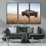 91267849-MGV-CV-36X24-Wild Bison Wall Art Canvas Print, Framed Bison in Prairie Art Picture Print, Rustic Western Perfect Rustic Western Decor Artwork