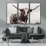 95249234-MGV-CV-36X24-Texas Longhorn Wall Art Canvas Print, Framed Spotted Bull Art Picture Print, Horned Cattle Perfect Rustic Farmhouse Decor Artwork