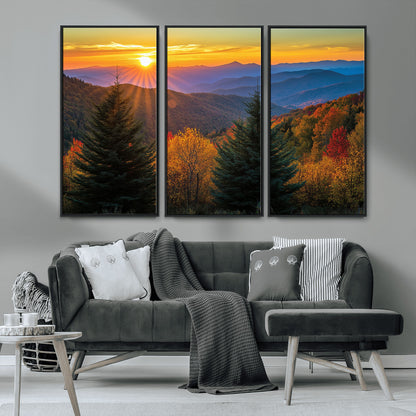 36964931-MGV-CV-36X24-Autumn Mountains Wall Art Canvas Print, Framed Sunset Glow Forest Art Picture Print, Golden Trees Perfect Vibrant Nature Decor