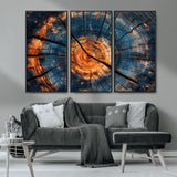 81894502-MGV-CV-36X24-Burnt Wood Wall Art Canvas Print, Framed Aged Timber Art Picture Print, Rustic Tree Slice Perfect Rustic Decor Artwork for Home,