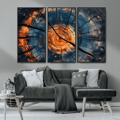 81894502-MGV-CV-36X24-Burnt Wood Wall Art Canvas Print, Framed Aged Timber Art Picture Print, Rustic Tree Slice Perfect Rustic Decor Artwork for Home,