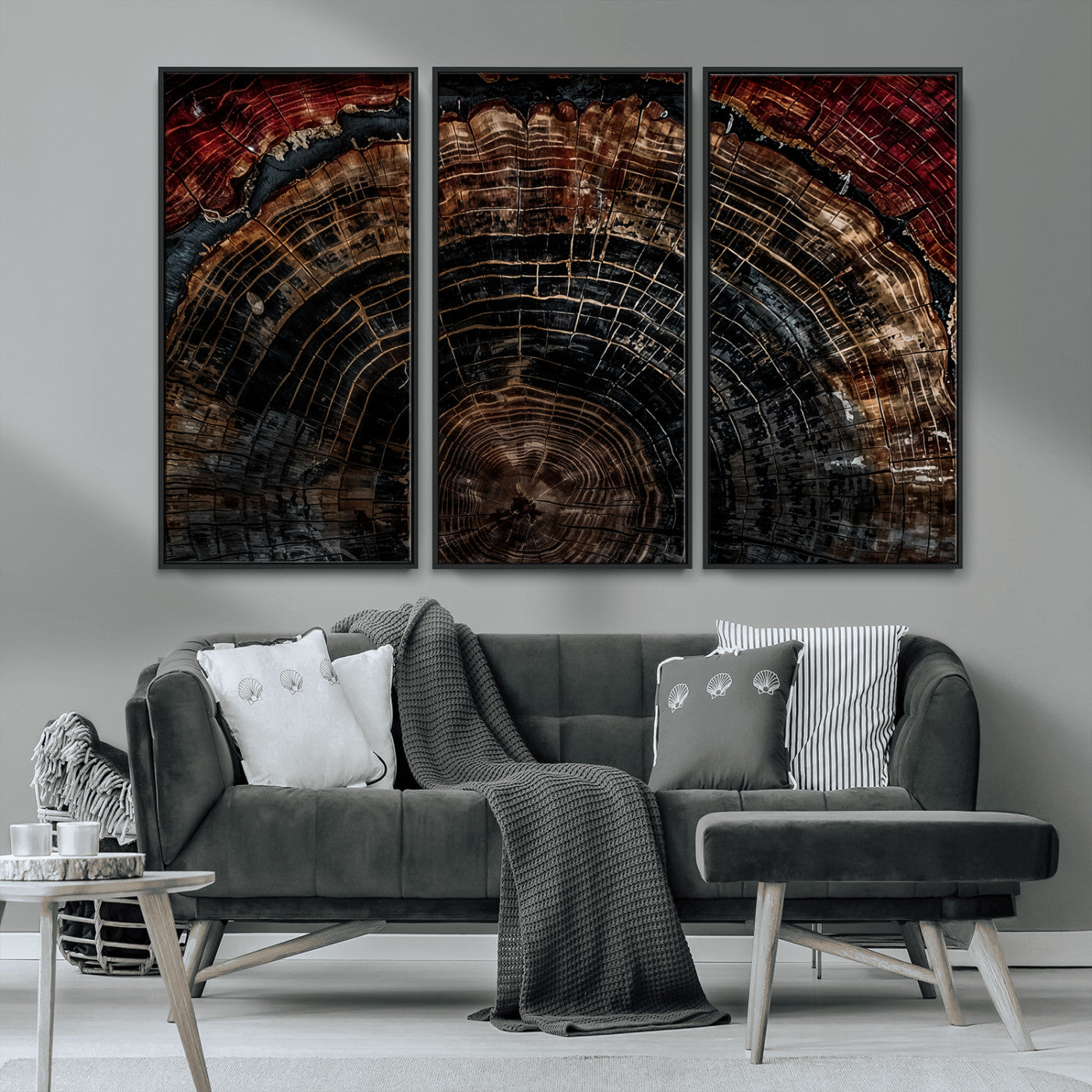 43686762-MGV-CV-36X24-Dark Wood Ring Wall Art Canvas Print, Framed Abstract Wood Tree Art Picture Print, Rustic Tree Slice Perfect Rustic Decor Artwork