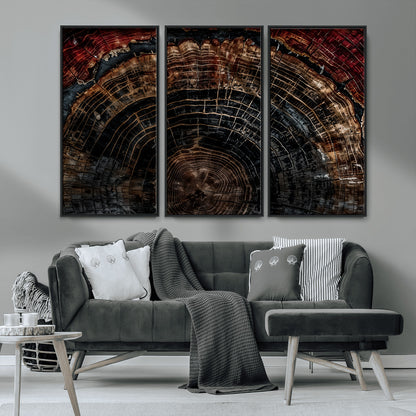 43686762-MGV-CV-36X24-Dark Wood Ring Wall Art Canvas Print, Framed Abstract Wood Tree Art Picture Print, Rustic Tree Slice Perfect Rustic Decor Artwork