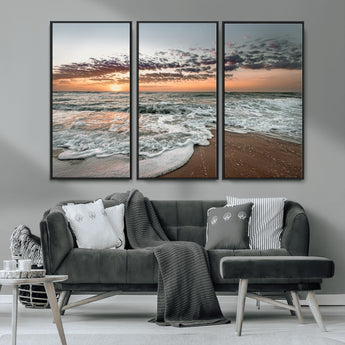 40632752-MGV-CV-36X24-Ocean Sunset Wall Art Canvas Print, Framed Beach Waves Art Picture Print, Coastal Scene Perfect Coastal Decor Artwork