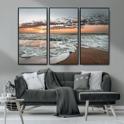 40632752-MGV-CV-36X24-Ocean Sunset Wall Art Canvas Print, Framed Beach Waves Art Picture Print, Coastal Scene Perfect Coastal Decor Artwork