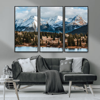 36247746-MGV-CV-36X24-Snowy Peaks Wall Art Canvas Print, Framed Alpine Lake Art Picture Print, Pine Forest Perfect Alpine Wilderness Decor Artwork