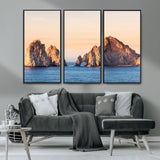 72996116-MGV-CV-36X24-El Arco Wall Art Canvas Print, Framed Cabo Rocks Art Picture Print, Ocean Arch Perfect Golden Coastal Landmark Decor Artwork