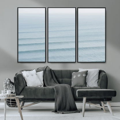 47814787-MGV-CV-36X24-Ocean Waves Wall Art Canvas Print, Framed Solo Surfer Art Picture Print, Wave Lines Perfect Minimalist Ocean Decor Artwork