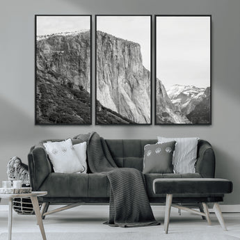 39393420-MGV-CV-36X24-El Capitan Wall Art Canvas Print, Framed Yosemite Cliff Art Picture Print, Monochrome Mountain Perfect Monochrome Sierra Decor