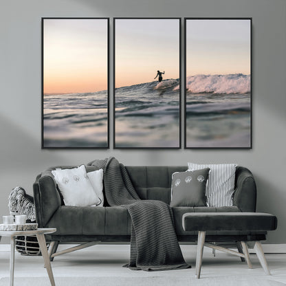 58502923-MGV-CV-36X24-Wave Rider Wall Art Canvas Print, Framed Ocean Wave Art Picture Print, Riding Surf Perfect Sunset Surf Decor Artwork