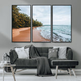 88125882-MGV-CV-36X24-Tropical Shoreline Wall Art Canvas Print, Framed Palm Trees Art Picture Print, Tropical Ocean Perfect Tropical Coastal Decor