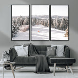 62119206-MGV-CV-36X24-Snowy Trail Wall Art Canvas Print, Framed Ski Slope Art Picture Print, Winter Pines Perfect Alpine Adventure Decor Artwork