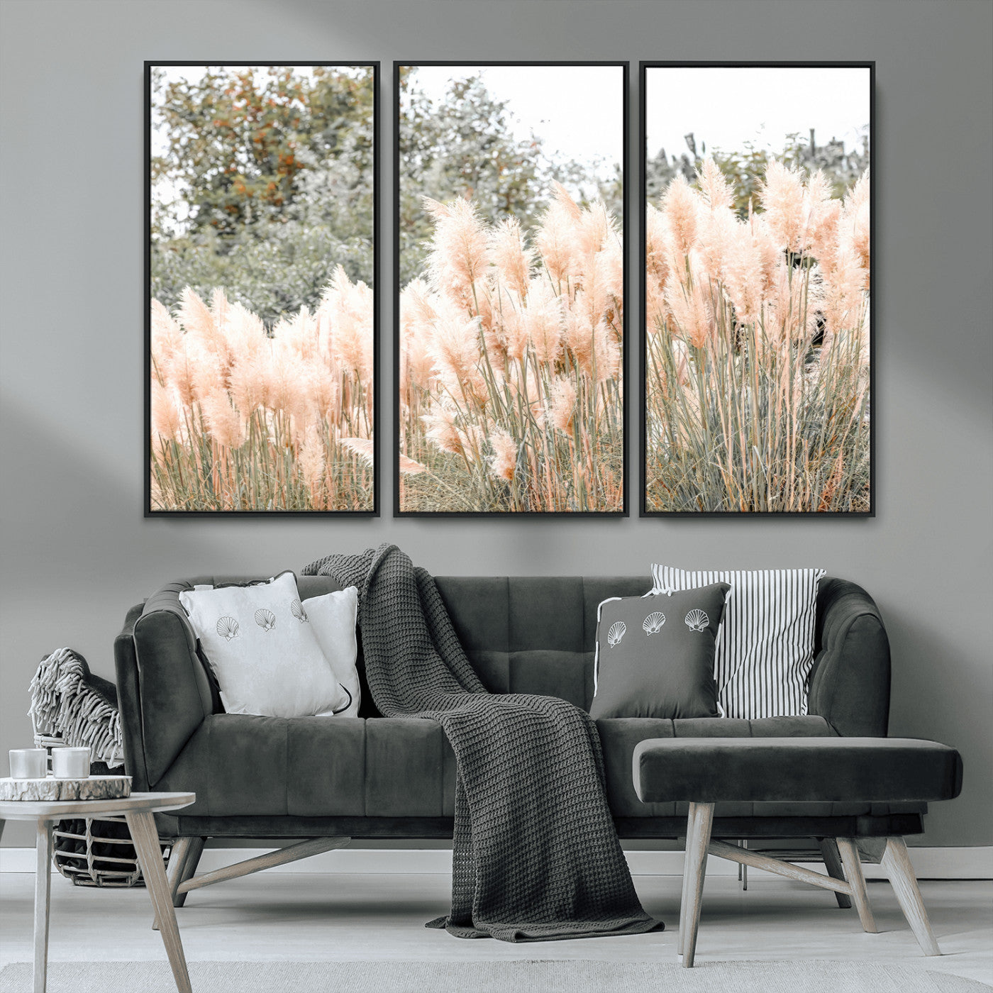 21826392-MGV-CV-36X24-Pampas Grass Wall Art Canvas Print, Framed Soft Pampas Art Picture Print, Pastel Grasses Perfect Soft Neutral Boho Decor Artwork