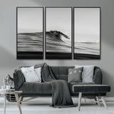 24029476-MGV-CV-36X24-Black Wave Wall Art Canvas Print, Framed Abstract Surf Art Picture Print, Minimalist Ocean Perfect Minimalist Coastal Decor