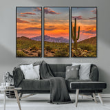 25332783-MGV-CV-36X24-Saguaro Cactus Wall Art Canvas Print, Framed Arizona Sunset Art Picture Print, Sonoran Desert Perfect Southwestern Boho Decor