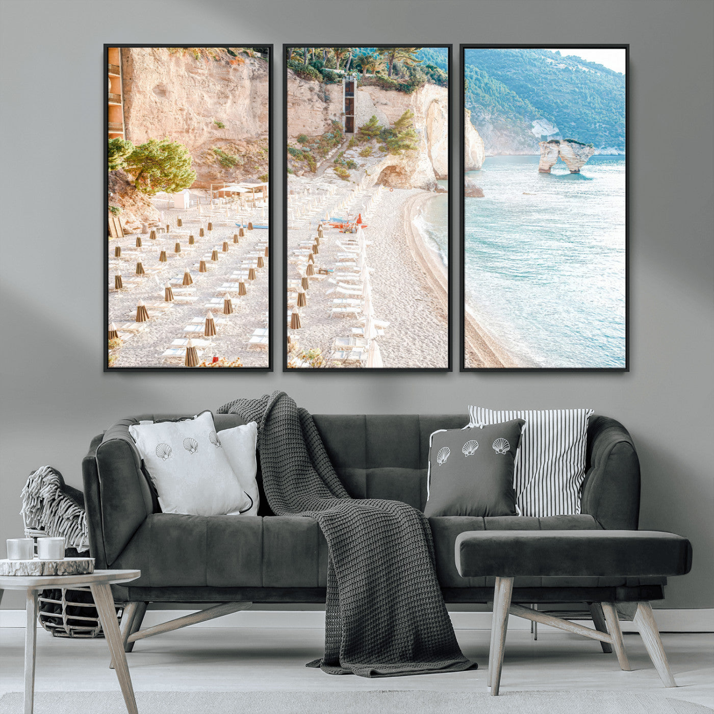 84816639-MGV-CV-36X24-Mediterranean Beach Wall Art Canvas Print, Framed Airy Coastal Art Picture Print, Summer Shore Perfect Coastal Retreat Decor