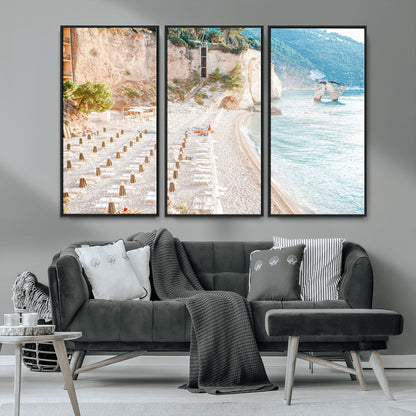 84816639-MGV-CV-36X24-Mediterranean Beach Wall Art Canvas Print, Framed Airy Coastal Art Picture Print, Summer Shore Perfect Coastal Retreat Decor