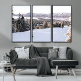 79857868-MGV-FC-48X32-3P_Black-Snowy Mountain Wall Art Canvas Print, Framed Ski Slope Art Picture Print, Winter Forest Perfect Modern Rustic Decor Artwork