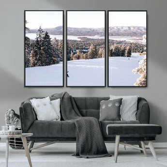 79857868-MGV-FC-48X32-3P_Black-Snowy Mountain Wall Art Canvas Print, Framed Ski Slope Art Picture Print, Winter Forest Perfect Modern Rustic Decor Artwork