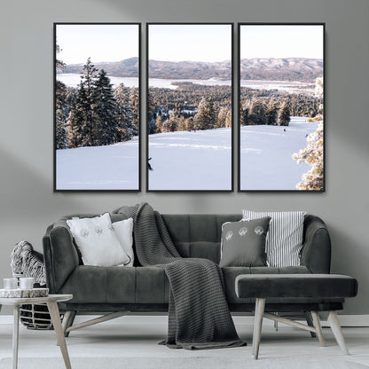 79857868-MGV-FC-48X32-3P_Black-Snowy Mountain Wall Art Canvas Print, Framed Ski Slope Art Picture Print, Winter Forest Perfect Modern Rustic Decor Artwork