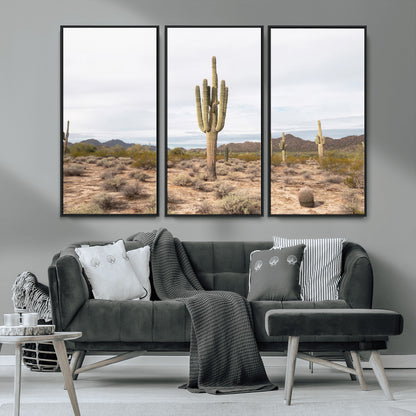 96147924-MGV-CV-36X24-Saguaro Cactus Wall Art Canvas Print, Framed Desert Cactus Art Picture Print, Earthy Desert Perfect Southwestern Boho Decor
