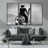 83102464-MGV-CV-36X24-Western Cowboy Wall Art Canvas Print, Framed Monochrome Horse Art Picture Print, Western Equestrian Perfect Rustic Western Decor