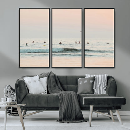98888919-MGV-CV-36X24-Pastel Ocean Wall Art Canvas Print, Framed Soft Sunset Swimming Art Picture Print, Calm Sea Horizon Perfect Soft Coastal